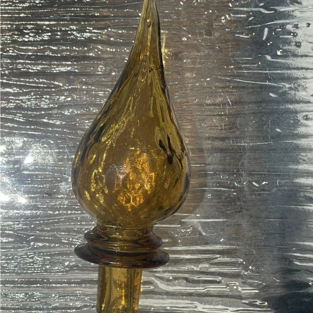 Vintage MCM‎ Empoli Glass Amber Genie Bottle Decanter Stopper Italy DAMAGE